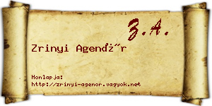 Zrinyi Agenór névjegykártya